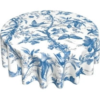 Blue Bird and Flower Butterfly Round Tablecloth 60 Inch Summer Watercolor Tablecloths for Round Tables Waterproof Polyester Round Table Cover Anti-Slip Table Cloth for Dining Room Indoor Outdoor