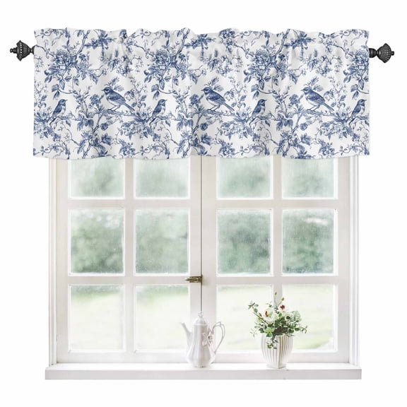 Blue Bird Flower Kitchen Valances for Windows 54x18 Inch Kitchen Curtains Valances Rod Pocket Retro Tree Branch Floral Fall Winter Bathroom Window Valances for Window Treatment Decor