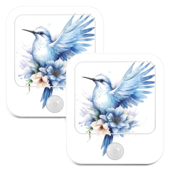 Blue Bird with Flowers Night Lights Plug into Wall LED with Auto Light Sensor Warm Light for Kids Hallway Bedroom Living Room Kitchen Bathroom Set of 2