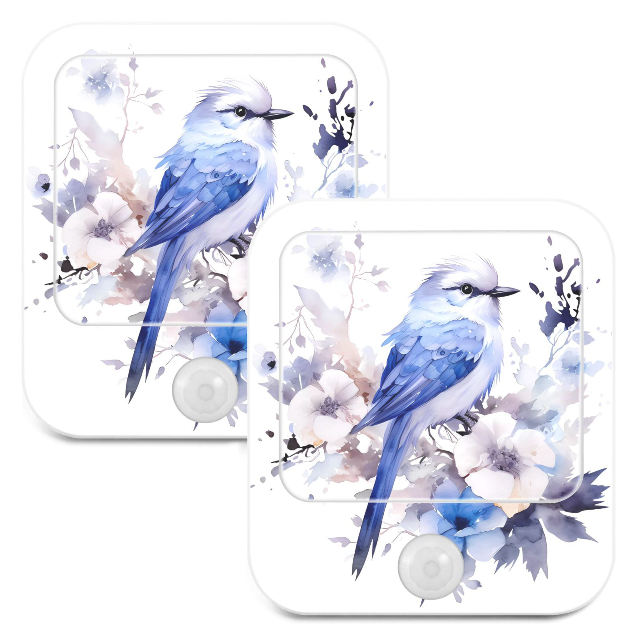Blue Bird Flowers Night Lights Plug into Wall LED with Auto Light Sensor Warm Light for Kids Hallway Bedroom Living Room Kitchen Bathroom Set of 2