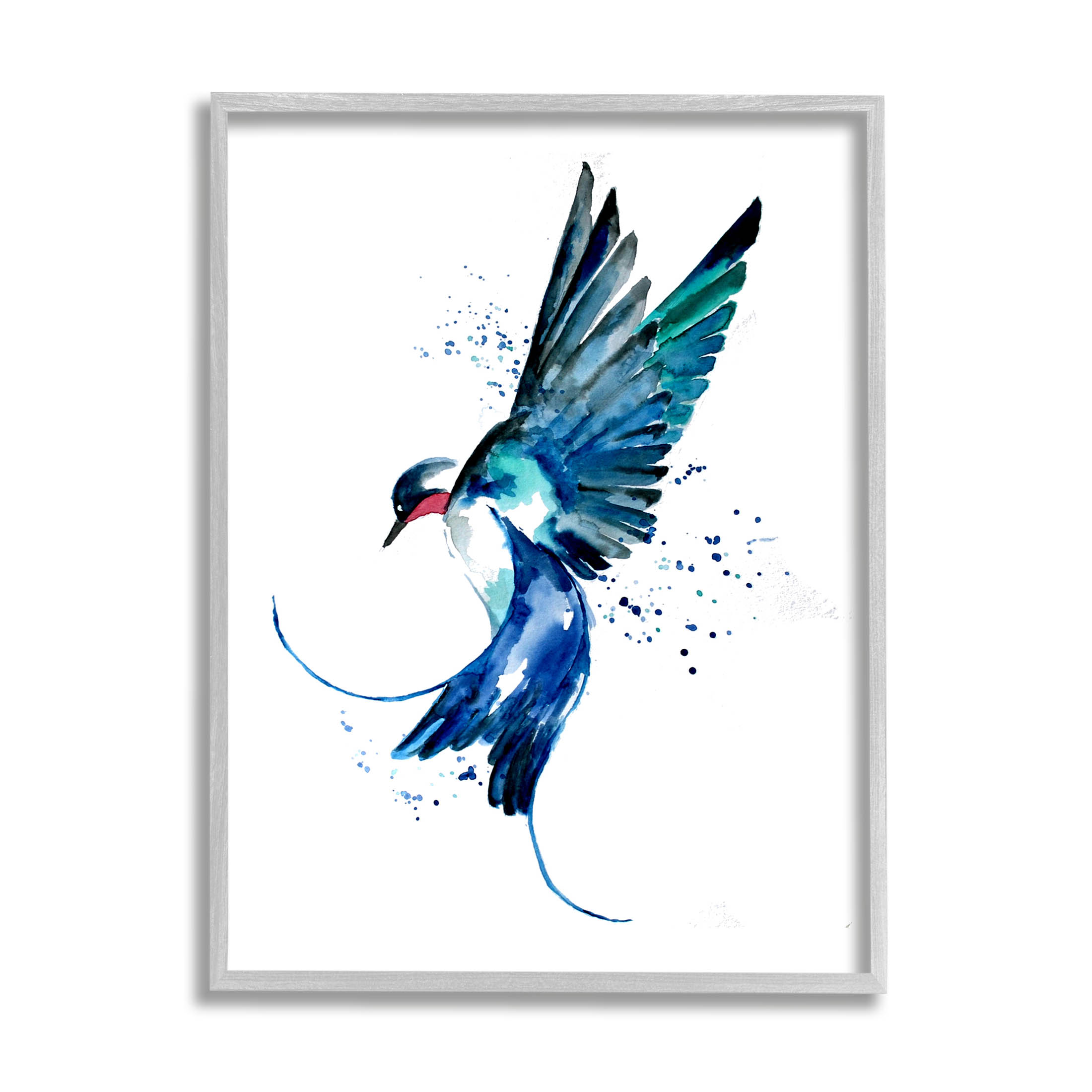 Blue Bird Flying Wings Animals & Insects Graphic Art Gray Framed Art Print Wall Art