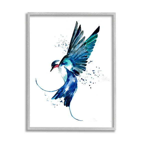 Blue Bird Flying Wings Animals & Insects Graphic Art Gray Framed Art Print Wall Art