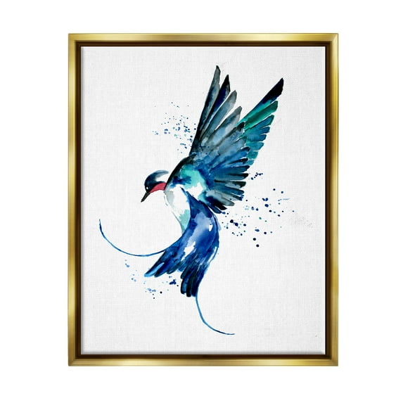 Blue Bird Flying Wings Animals & Insects Graphic Art Metallic Gold Framed Art Print Wall Art