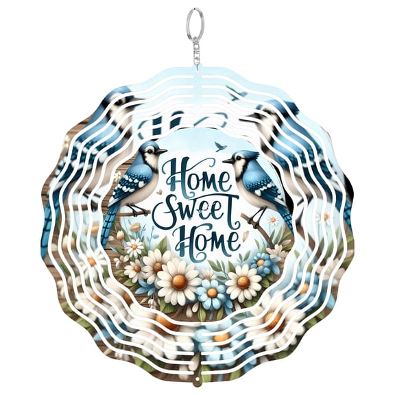 Blue Bird Home Sweet Home 3D Wind Spinner, Floral Spring Hanging Ornament, Nature Garden Decor, Housewarming Gift