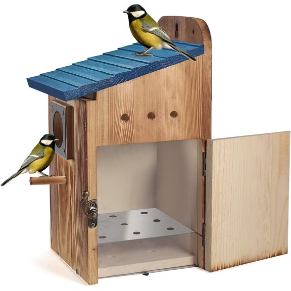 Blue Bird Houses for Outside with Gift Box - Durable Birdhouses Outdoors Clear View Panel & Predator Guard Bluebird Wren Swallow Finch Chickadee Cardinal