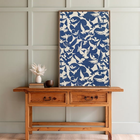 Blue Bird Pattern Art Vertical Picture, Unframed Paper Poster 8x10in