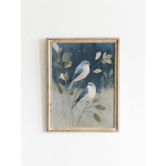 Blue Bird Poster Abstract Birds Sage Green Navy Blue Decor, Unframed Paper Poster 24x36in