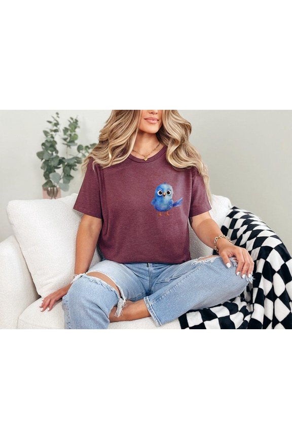 Blue Bird Shirt, Cheerful Cartoon Animal Design for Bird Lovers, Playful Nature Lover Tee, Adorable Apparel
