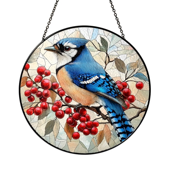 Blue Bird Stained Glass Suncatcher for Window Hanging, Blue Jay Inspired Bird Ornament, Colorful Sun Catcher Home Decor Gift