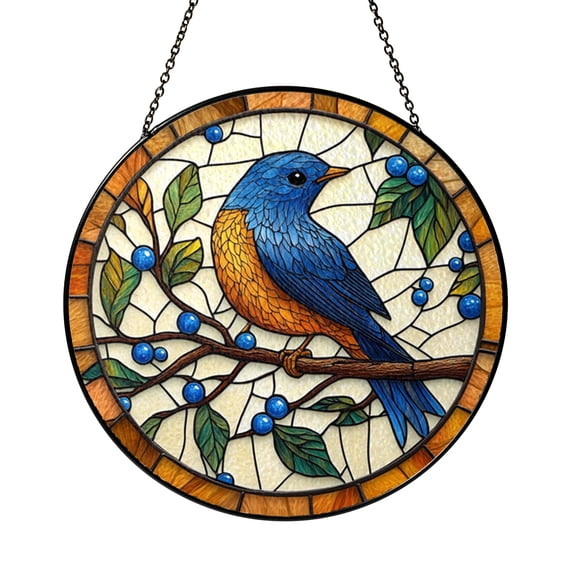Blue Bird Storm Glass Style Ornament Window Hanging, Nature Art Panel, Decorative Accent Gift