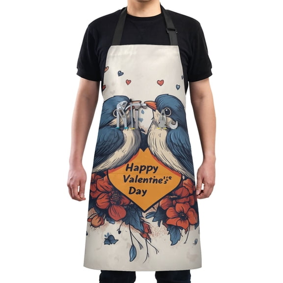 Blue Bird Valentine's Day Chef Kitchen Apron with Pockets for Women Waterproof Aprons for Cooking Baking