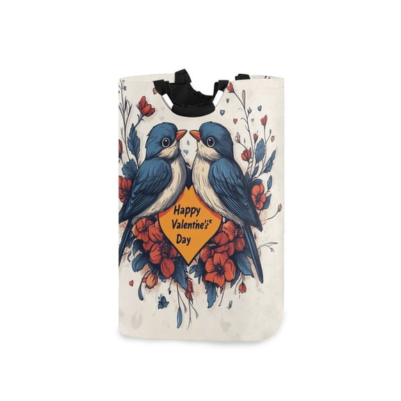 Blue Bird Valentine's Day Laundry Basket with Handles 50L Collapsible Laundry Hamper for Bathroom Bedroom Laundry Room