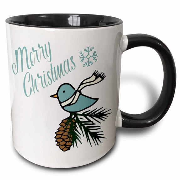 Blue Bird and a Pine Cone Christmas 15oz Two-Tone Black Mug mug-224830-9