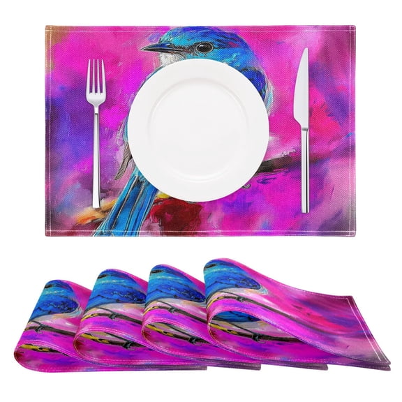 Blue Bird on A Branch Reversible Placemat Non Slip Coffee Mat 18x12 Inch for Dining, Kitchen, Coffee