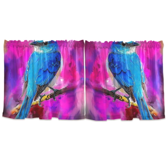 Blue Bird on A Branch Tier Curtains for Kitchen 57x36 Inch Semi Sheer Light Filtering Half Window Curtains 2 Panels