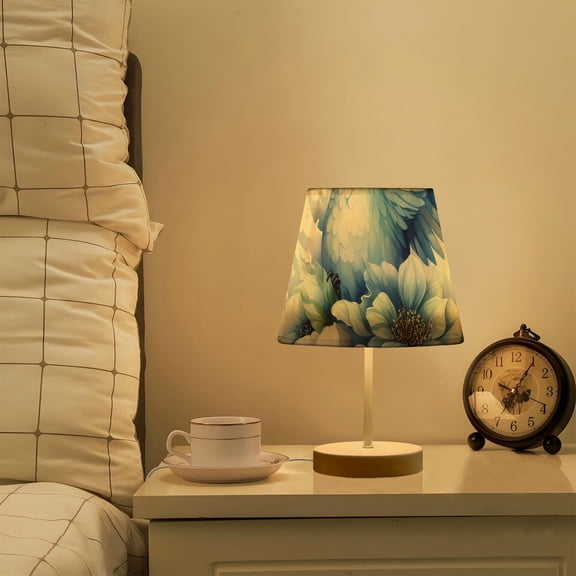 Blue Bird with Flowers LED Desk Lamp Table Lamp USB Bedside Nightstand Small Lamp for Bedroom Living Room Kids Room