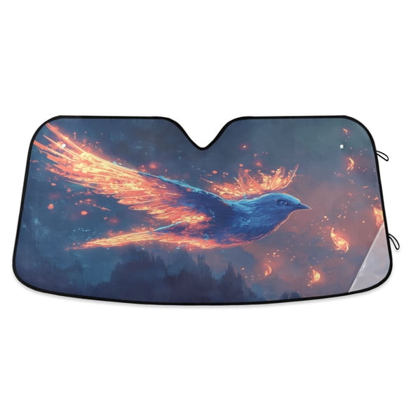 Blue Bird with Lighte Feathers Car Windshield Sun Shade Foldable Car Front Window Visor Heat and UV Protection 57x31.5