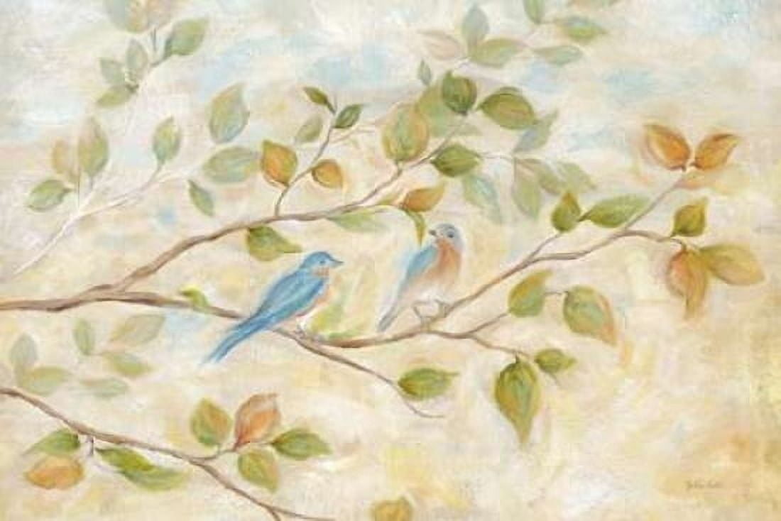 Blue Birds Branch Canvas Art - Cynthia Coulter (12 x 18)