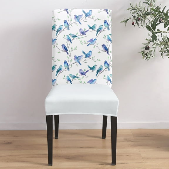 Blue Birds Dining Chair Covers Set of 1, Leaves Branches Botanical Farmhouse Chair Covers for Dining Room Removable Seat Protectors Slipcovers for Home Party Wedding Banquet