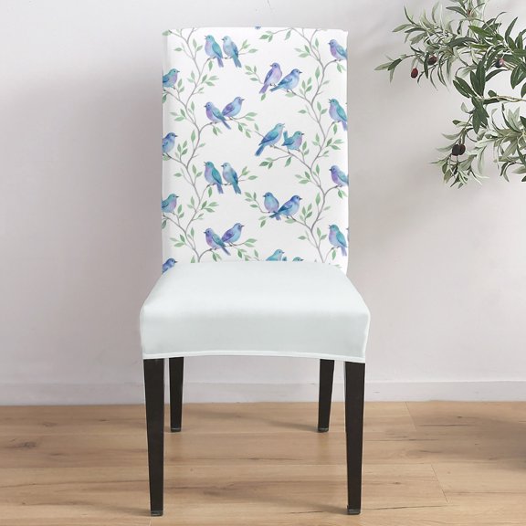 Blue Birds Dining Chair Covers Set of 2, Leaves Branches Farmhouse Botanical Chair Covers for Dining Room Removable Seat Protectors Slipcovers for Home Party Wedding Banquet