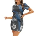 thumbnail image 1 of Blue Birds Floral Print Short Sleeve Dress Evening Dress Woman Mini Dress, 1 of 9
