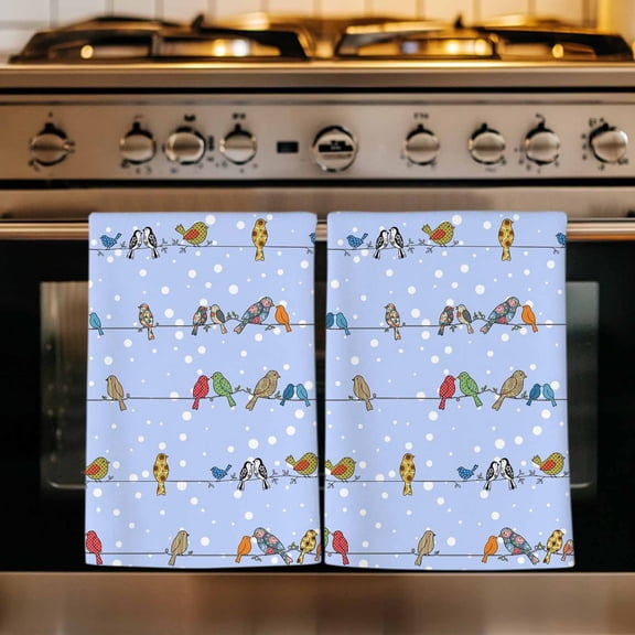 Blue Birds Kitchen Towels Set of 1, Funny Cute Snowflake Wire Sparrow Absorbent Dish Towels for Kitchen, Microfiber Hand Towel, Quick Drying Tea Towel for Cleaning Decorative Dishcloths