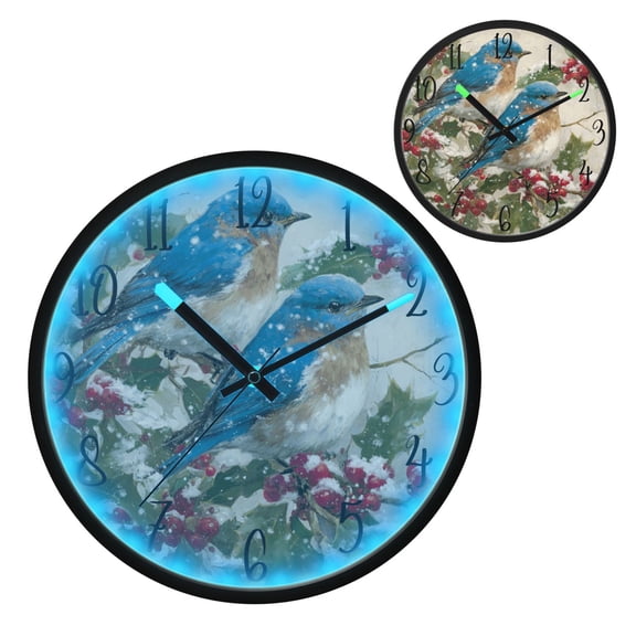 Blue Birds Luminous Wall Clock with Sound-Activated LED 12-Inch Silent Acrylic Timepiece for Bedroom Livingroom or Office