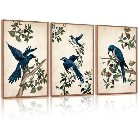 Blue Birds Poster Wall Art Nature Botanical Flower Animal Prints for ...