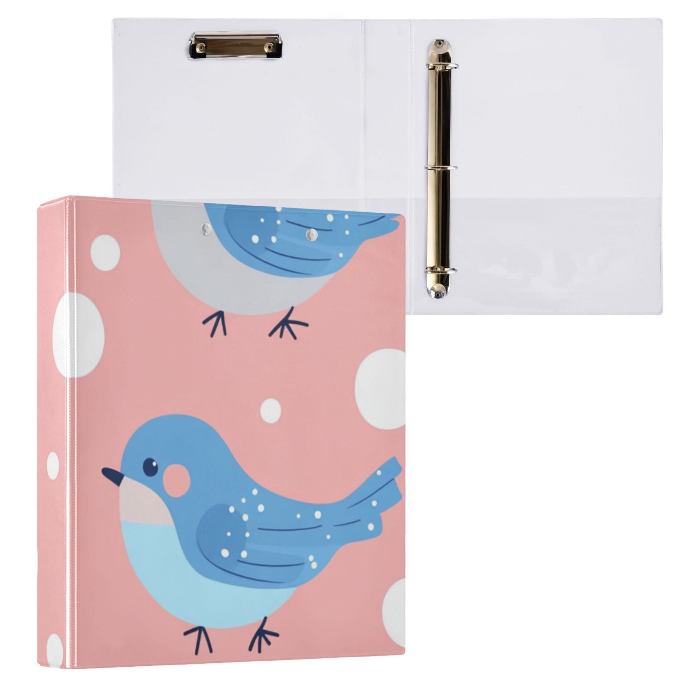 Blue Birds at Pink 3 Ring Binders 1.5 inch Hardcover File Folders with Interior Pockets A4 Size Organizer for School Office Hospital Set of 2