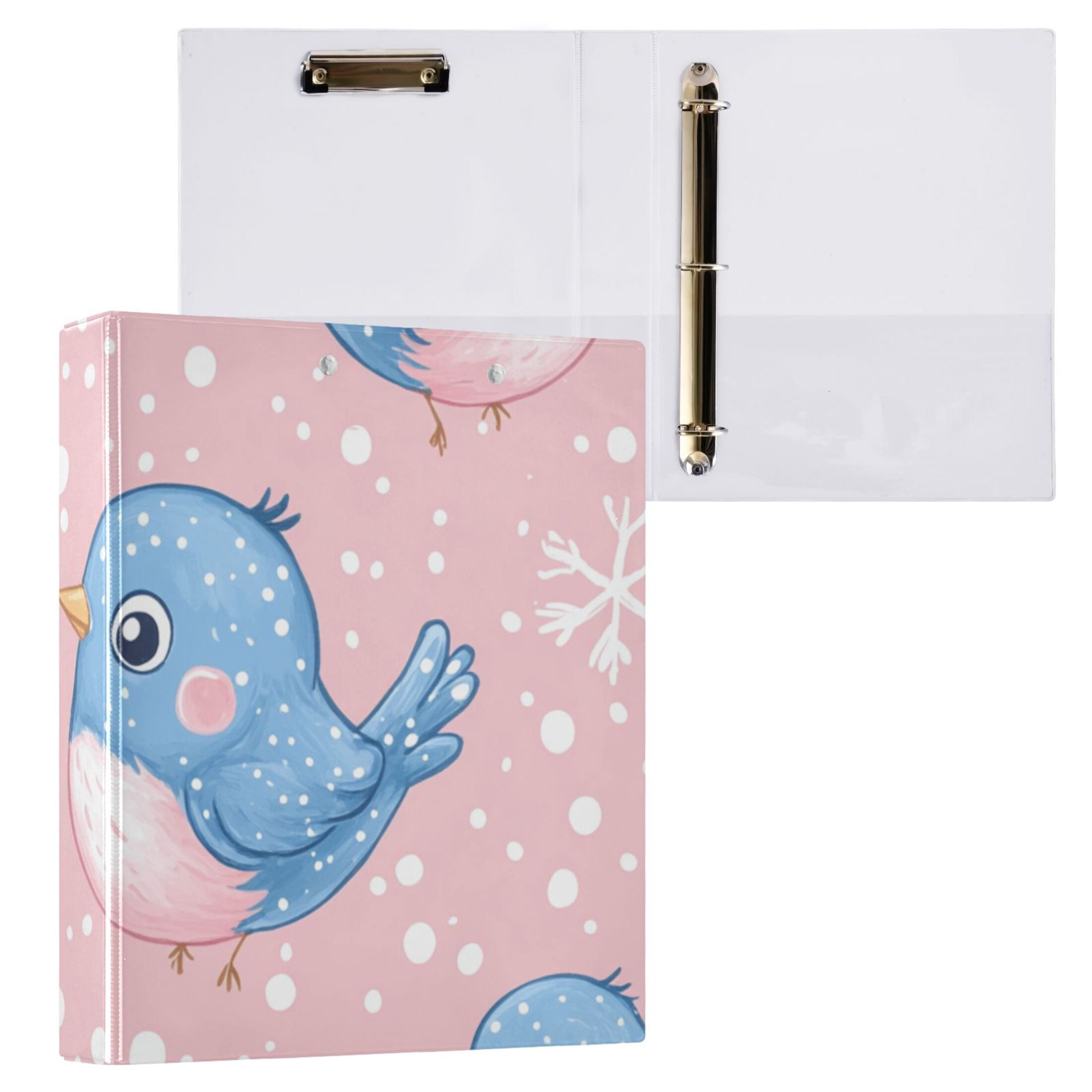 Blue Birds in Pink 3 Ring Binders 1.5 inch Hardcover File Folders with Interior Pockets A4 Size Organizer for School Office Hospital
