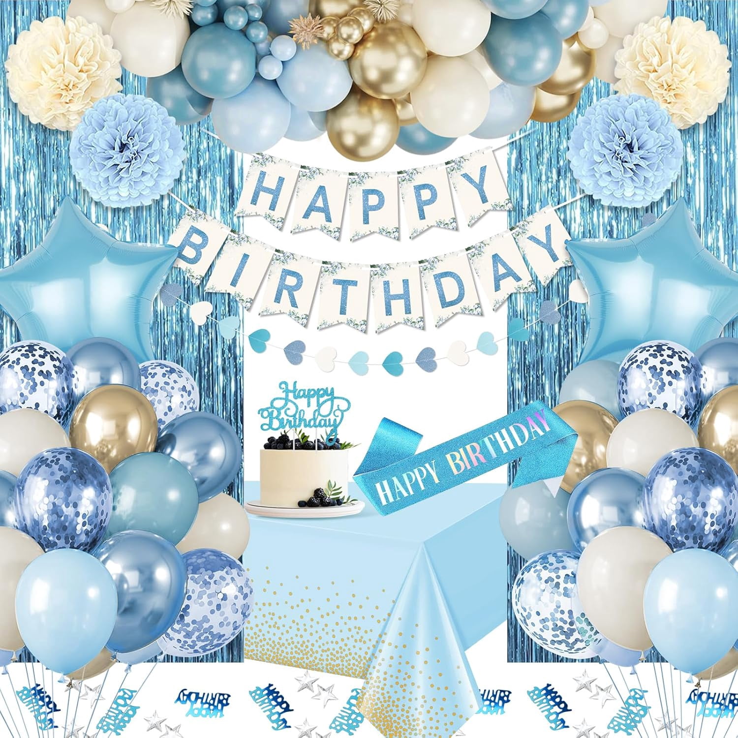 Blue Birthday Decorations, Blue Party Decor with Balloons Happy ...