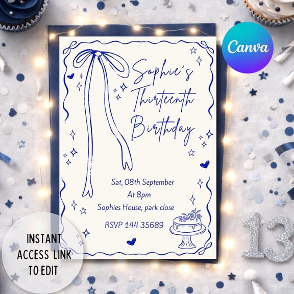Blue Birthday Invitation Template Party Event Decor Modern Celebration Design Living Room Bedroom Office