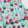 Blue Birthday Wrapping Papers, 4 Sheets Cupcake Muffin Pattern Wrap