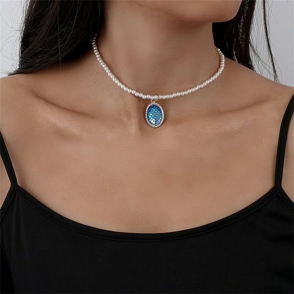 Blue Birthstone Pendant Necklaces for Women Elegant Freshwater Pearl Choker Necklace Trendy Clavicle Chain Party Jewelry Gift