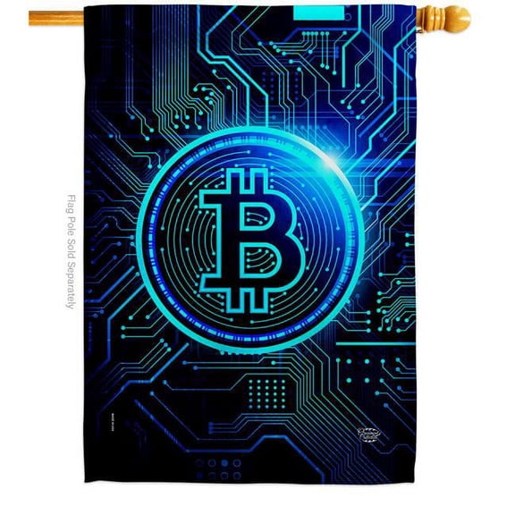 Blue Bitcoin Novelty Merchant 28 x 40 in. Double-Sided Decorative Vertical House Flags for Decoration Banner Garden Yard Gift