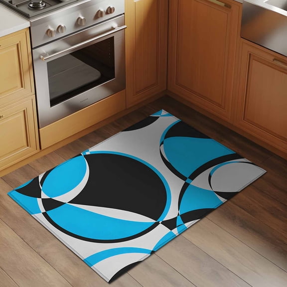 Blue Black 2x3 Rug for Entryway Front Door Kitchen Sink Area, Abstract Grey Black Blue Round Grey Texture Low Pile Washable Non Slip Rectangle Area Rug