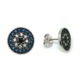 thumbnail image 1 of Blue Black And Clear Cubic Zirconia Inlay Round Stud Earrings Rhodium Plated Sterling Silver, 1 of 2