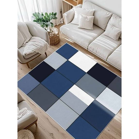 Blue Black Area Rug for Bedroom 2.7x5 Ft Geometric Abstract Color Block Plaid Modern Super Soft fuzzy Throw Rug Non-Slip Fluffy Plush Indoor Floor Carpet for Living Room Nursery Home Decor