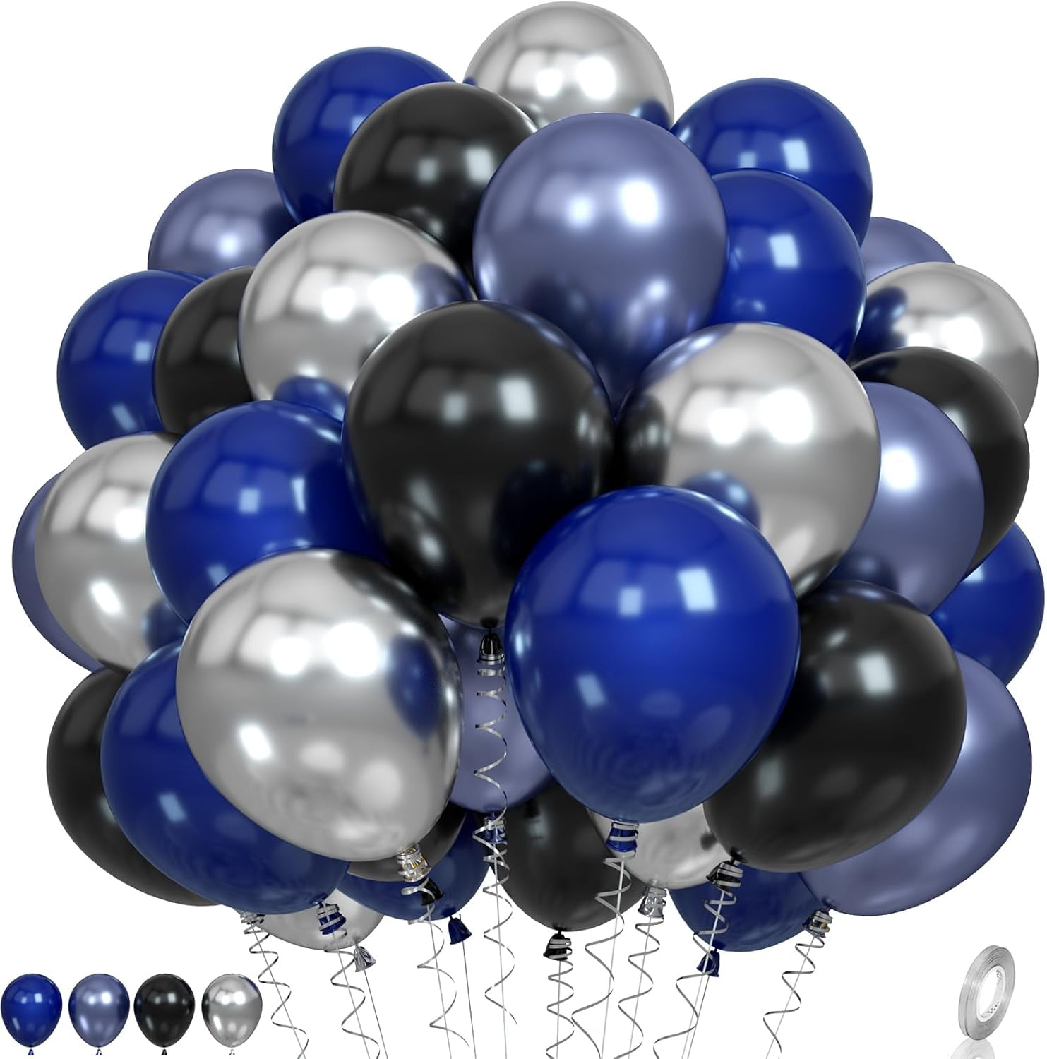 Blue and Black Balloons, Navy Blue and Silver Balloons Metallic Silver Dark Blue Balloons Black and Silver Latex Balloons Black Blue Balloons for Kids Adults Birthday Space Party Wedding Baby Shower