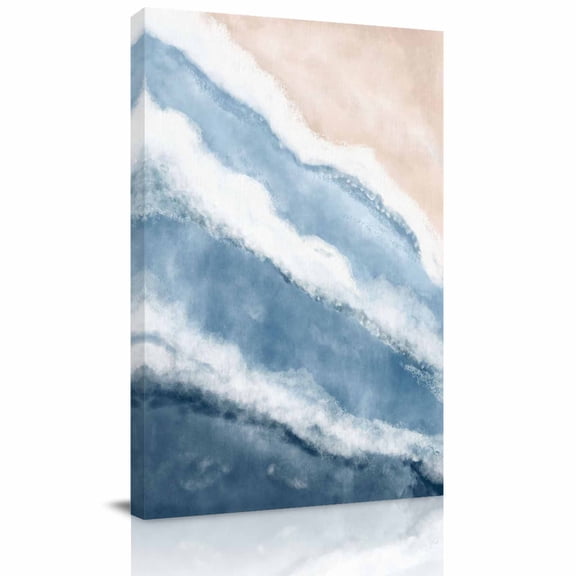 Blue Black Beach Waves Canvas Wall Art for Living Room, Nautical Coastal Abstract Gradient Ocean Wave Wall Decor Framed Artwork Pictures Ready to Hang for Bedroom Office Home Decor