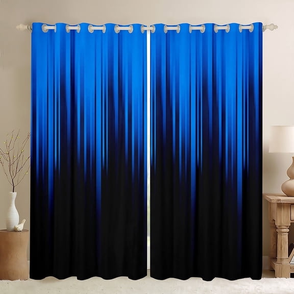 Blue Black Blackout Curtains Stripes Lines Abstract Gradient Curtains & Drapes,Vintage Ombre Art Striped Geometry Window Curtains,Modern Stripe Geometric Curtains 42"Wx84"L