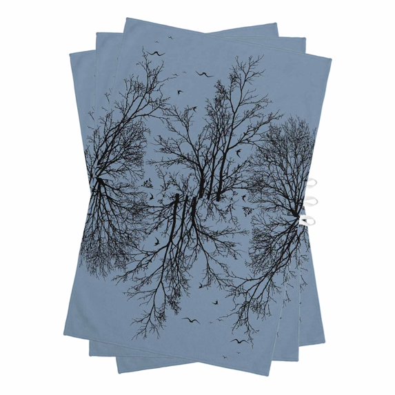 Blue Black Branches Kitchen Towels Set of 3, Water Absorbent Dish Towel, Botanical Dead Tree Birds Decorative Hand Towels - Quick Drying Cloth for Cooking Baking, 18x28 Inch