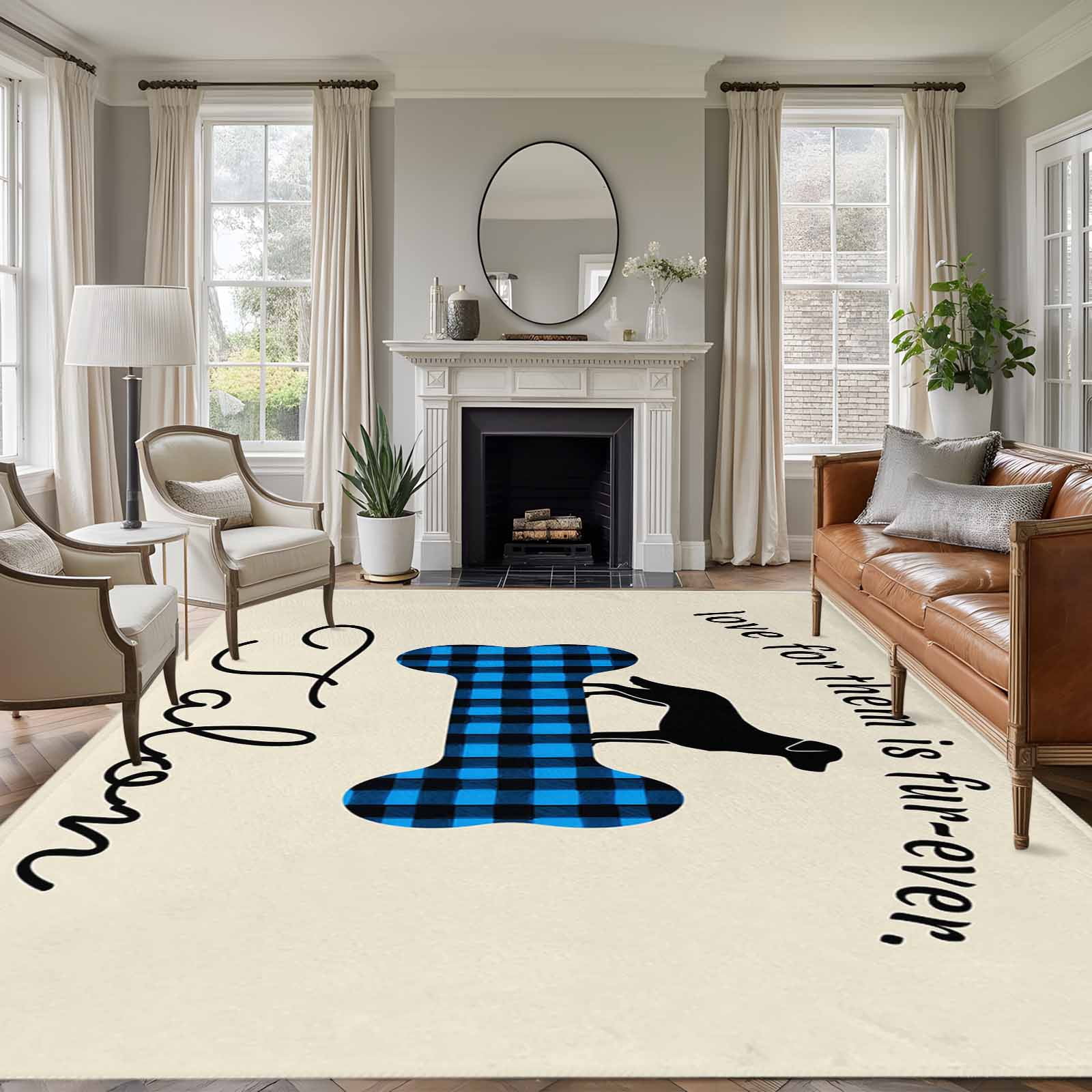 Blue Black Buffalo Checkered Area Rugs 6'x9', Washable Small Throw Rugs ...