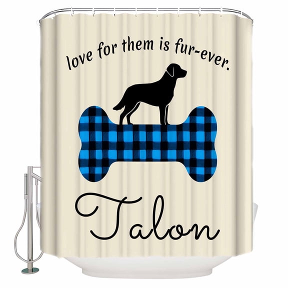 Blue Black Buffalo Checkered Bathroom Shower Curtains with 12 Hooks Polyester Waterproof Shower Curtain for Stalls and Bathtubs Bones Cute Dogs Pets Decorative Bathroom Privacy Curtain 36x72 Inches