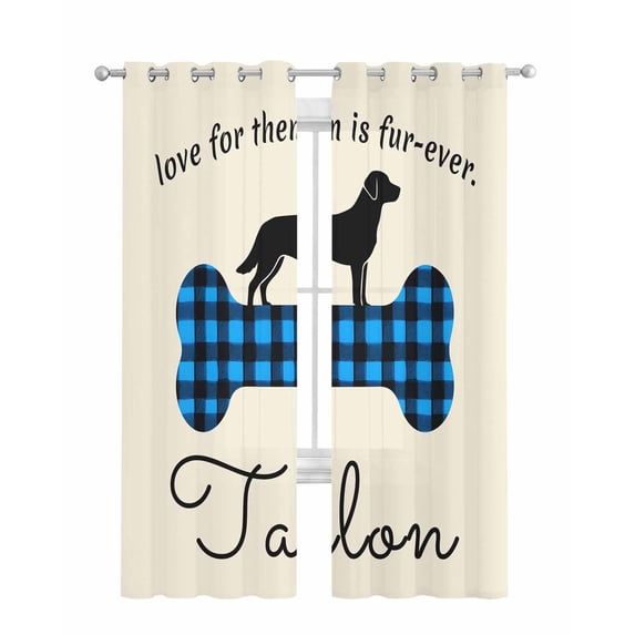Blue Black Buffalo Checkered Sheer Curtains 63 Inch Length 2 Panels Set for Living Room/Bedroom, Bones Cute Dogs Pets Kitchen Curtains Grommet Semi-Sheer Curtains Drapes Window Treatments 42"x63"x2