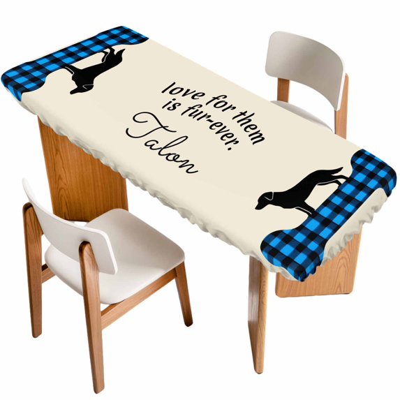 Blue Black Buffalo Checkered Table Cloths for 8 Foot Rectangle Tables, Bones Cute Dogs Pets Patio Waterproof Elastic Fitted Tablecloths, Washable Rectangular Table Cover for Camping