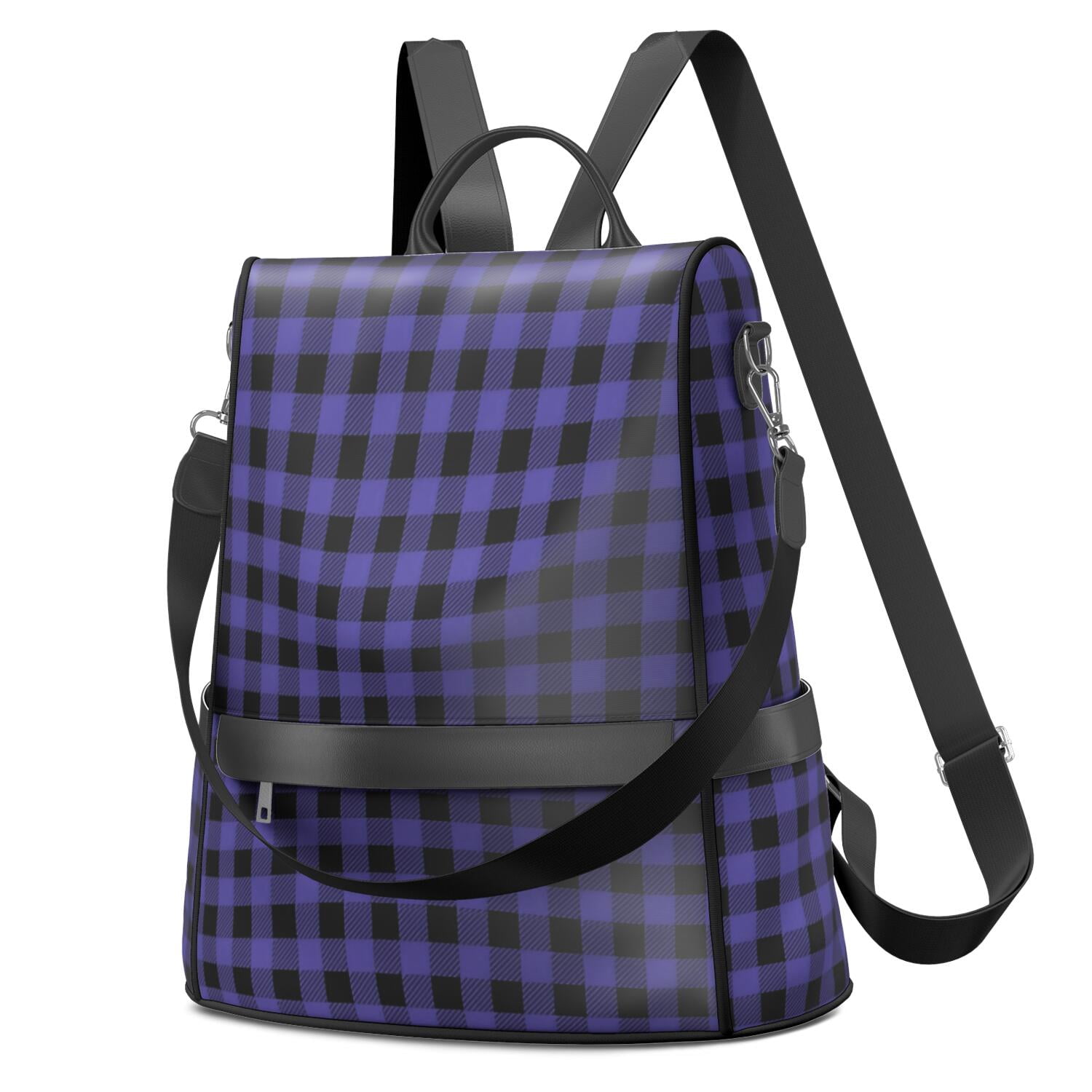 Blue and Black Checkered Pattern Fashion Backpack, Casual Daypack with ...
