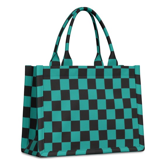 Blue and Black Checkered Pattern Tote Bag, Travel Tote Purse with Interior Pockets & Top Handle, Large Capacity Gifts for Women Men,15.7 X 5.1 X 13 Inches
