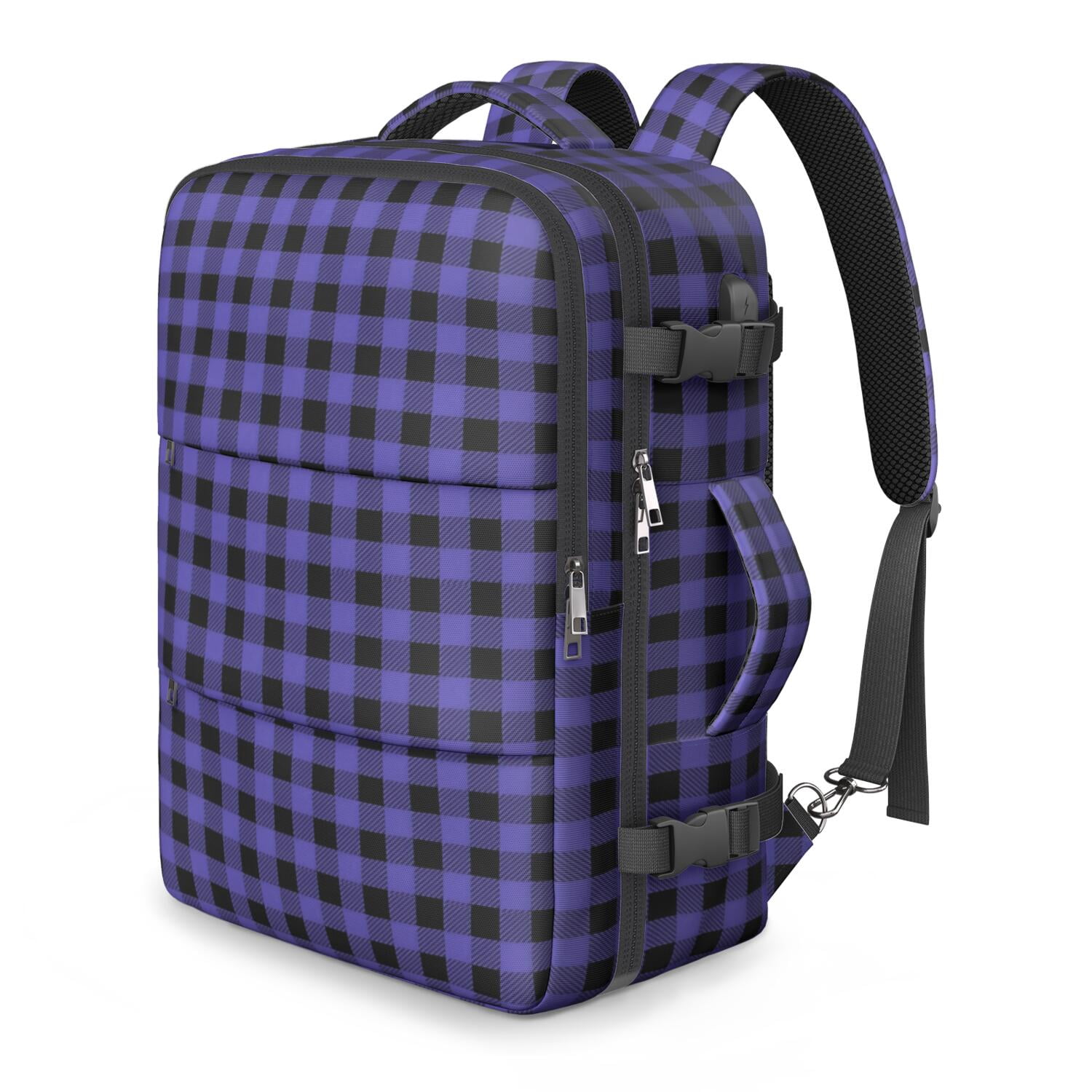 Blue and Black Checkered Pattern Travel Laptop Backpack, Convertible ...