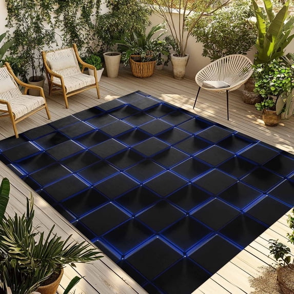 Blue Black Cubes Outdoor Rug for Patio/Deck/Porch, Non-Slip Large Area Rug 4 x 6 Ft, Modern Geometric Abstract Art Indoor Outdoor Rugs Washable Area Rugs, Reversible Camping Rug Carpet Runner